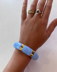 Sky Blue Beaded Stretch Bracelet with Gold Accents