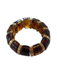 Amber Brown Beaded Stretch Bracelet with Gold Accents