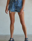 By Together - BD313 | Woven 100% Cotton Denim Distressed Detail Shorts
