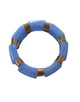 Sky Blue Beaded Stretch Bracelet with Gold Accents