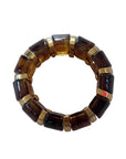 Amber Brown Beaded Stretch Bracelet with Gold Accents