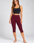Women's High-Waisted Capri Leggings - Burgundy