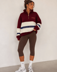 womens oversized quarter zip jumper - Burgundy by The Fit Collection, view 2