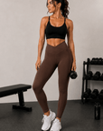 womens compression leggings - Chocolate Brown by The Fit Collection, view 2