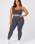 womens strappy cropped singlet - Charcoal Gray by The Fit Collection, view 2
