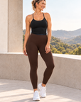 womens high waisted leggings - Chocolate Brown by The Fit Collection, view 3