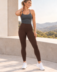 womens high waisted leggings - Chocolate Brown by The Fit Collection, view 6