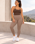 womens high waisted leggings - Taupe by The Fit Collection, view 1