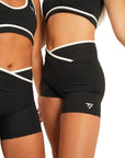 The Fit Sculpt V-Waist Training Shorts – Black with White Contrast Trim