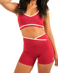 The Fit Sculpt V-Waist Training Shorts – Red with White Contrast Trim
