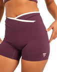 The Fit Sculpt V-Waist Training Shorts – Purple with White Contrast Trim
