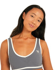 The Fit Sculpt Seamless Sports Bra – Slate Blue with Contrast White Trim