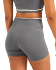 The Fit Sculpt V-Waist Training Shorts – Slate Blue with Contrast White Trim