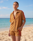The Fit Collection – Oversized Caramel Brown Terry Towelling Shirt