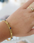 Sapphire Studded Gold Cuff – Textured Minimal Bracelet