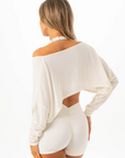 RYDERWEAR Slouchy Off Shoulder Top - Vanilla