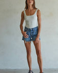 By Together - BD313 | Woven 100% Cotton Denim Distressed Detail Shorts