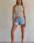By Together - BD312 | Woven 100% Cotton Denim Distressed Detail Shorts