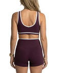 The Fit Sculpt Sports Bra – Purple with White Contrast Trim