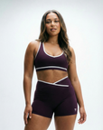 The Fit Sculpt Sports Bra – Purple with White Contrast Trim