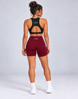 Burgundy sculpt bike shorts, full length back view