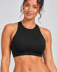 Sculpt Open-Back Crop Top in black, high-neck front view