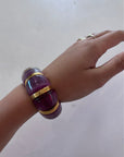 Plum Purple Beaded Stretch Bracelet with Gold Accents