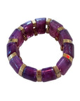 Plum Purple Beaded Stretch Bracelet with Gold Accents