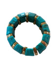 Turquoise Beaded Stretch Bracelet with Gold Accents