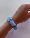 Sky Blue Beaded Stretch Bracelet with Gold Accents