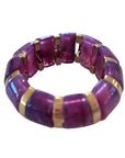 Plum Purple Beaded Stretch Bracelet with Gold Accents