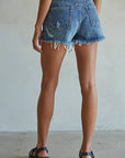 By Together - BD313 | Woven 100% Cotton Denim Distressed Detail Shorts