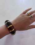 Amber Brown Beaded Stretch Bracelet with Gold Accents