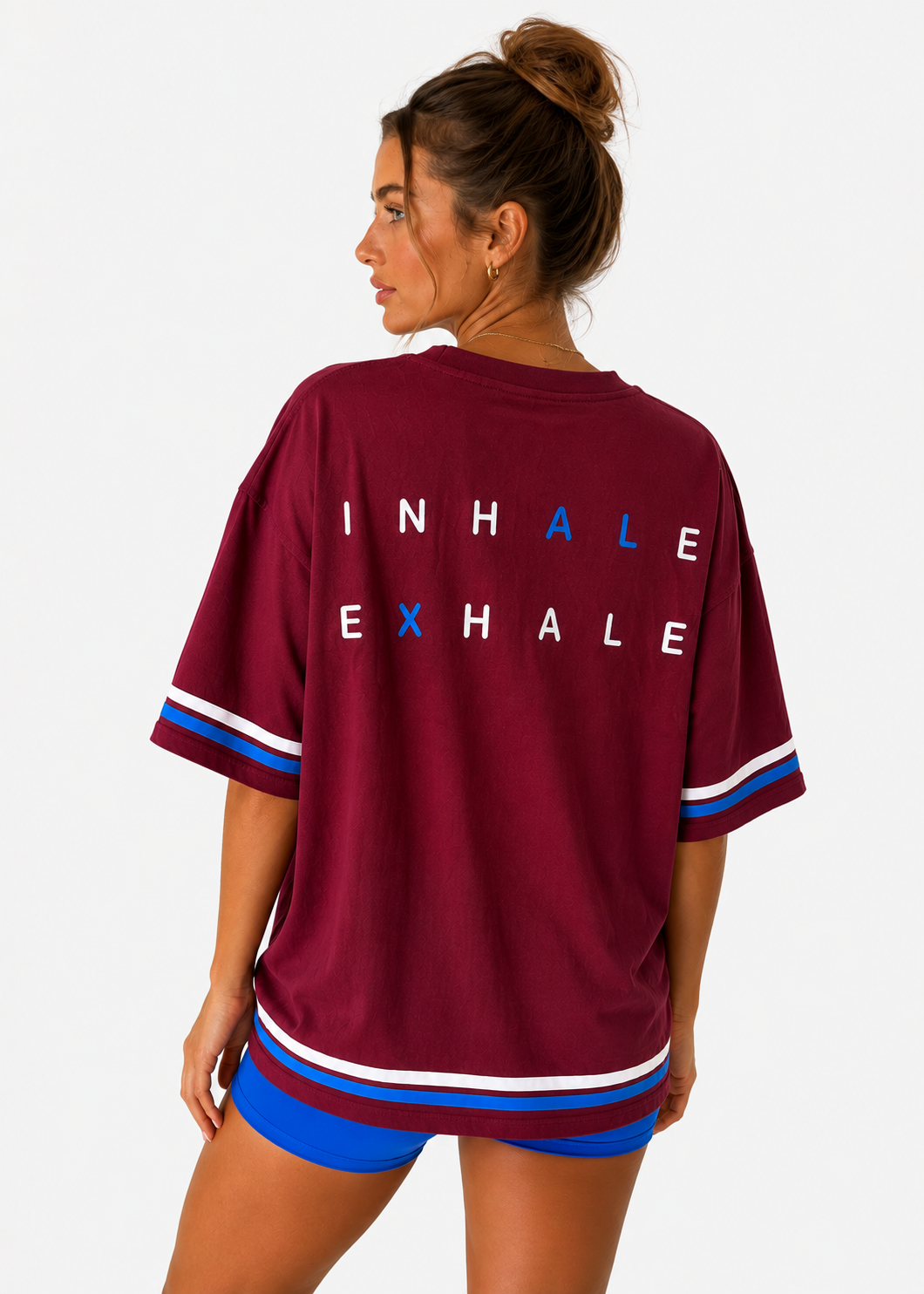 Inhale Exhale Oversized Tee – 100% Cotton - Deep Burgundy