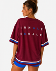 Inhale Exhale Oversized Tee – 100% Cotton - Deep Burgundy