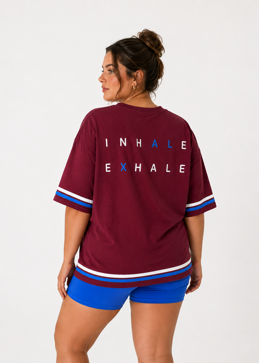 Inhale Exhale Oversized Tee – 100% Cotton - Deep Burgundy