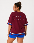 Inhale Exhale Oversized Tee – 100% Cotton - Deep Burgundy