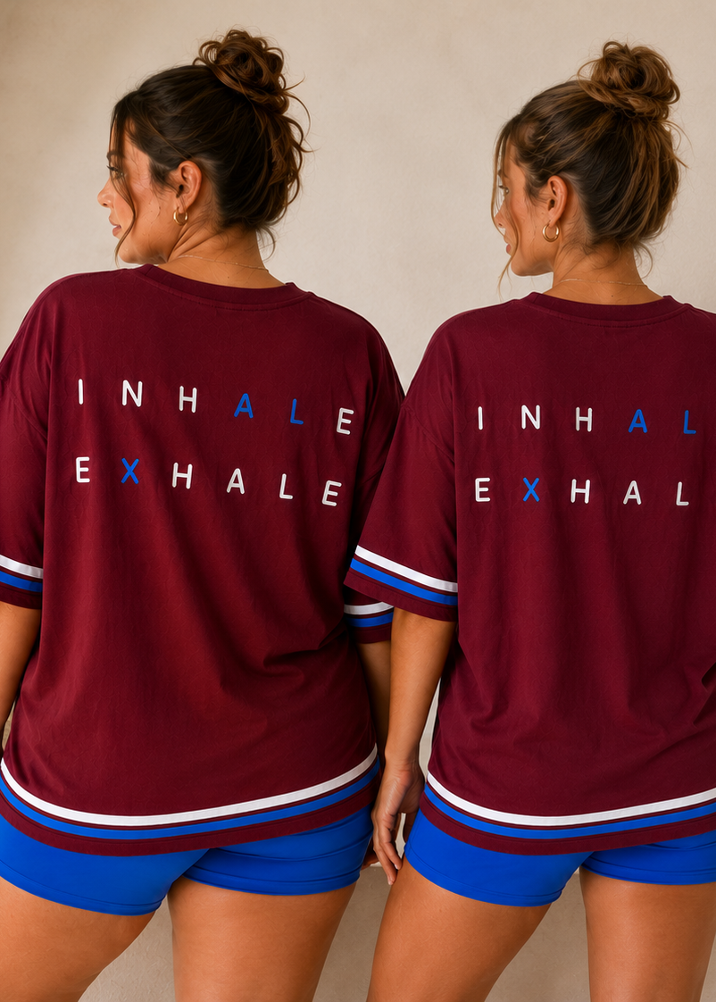 Inhale Exhale Oversized Tee – 100% Cotton - Deep Burgundy