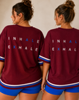 Inhale Exhale Oversized Tee – 100% Cotton - Deep Burgundy