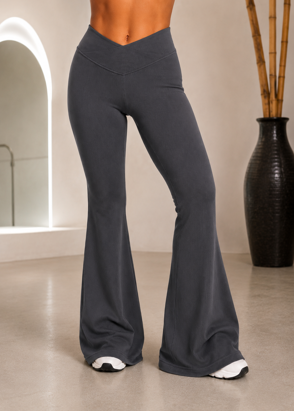The Fit Collection Womens Flare Compression Pants– Gray