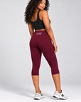 Women's High-Waisted Capri Leggings - Burgundy