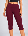 Women's High-Waisted Capri Leggings - Burgundy