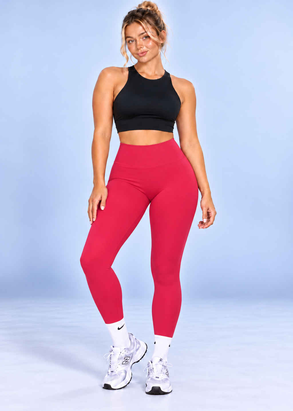 Athletic Club, High-Waisted Leggings - Cherry Red