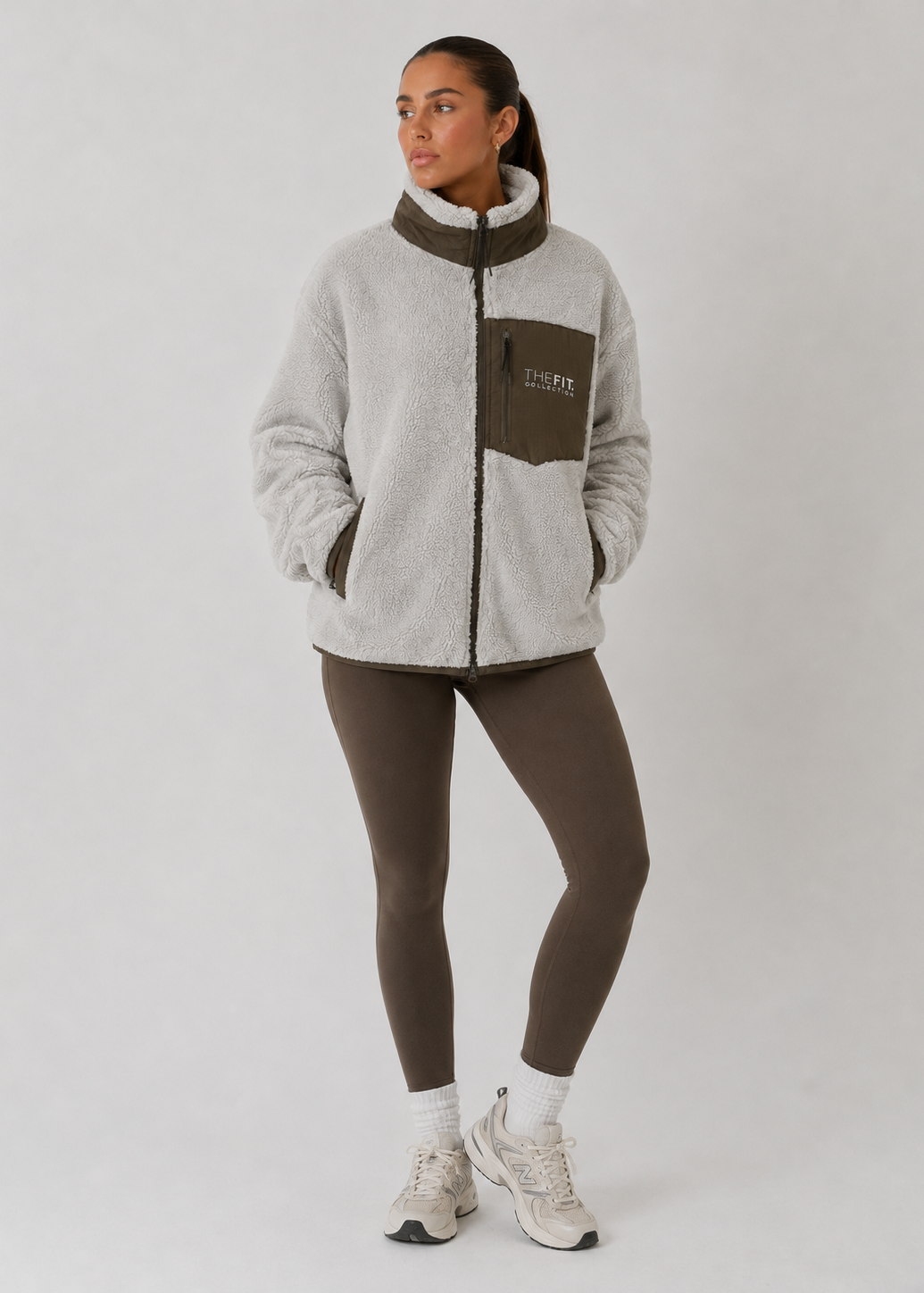 The Fit Collection Sherpa Jacket – Oatmeal/Brown