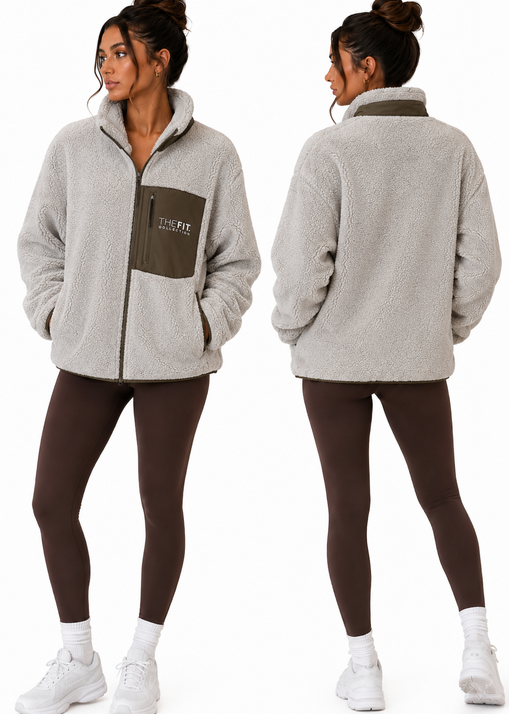The Fit Collection Sherpa Jacket – Oatmeal/Brown