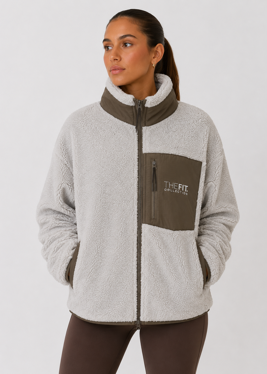 The Fit Collection Sherpa Jacket – Oatmeal/Brown
