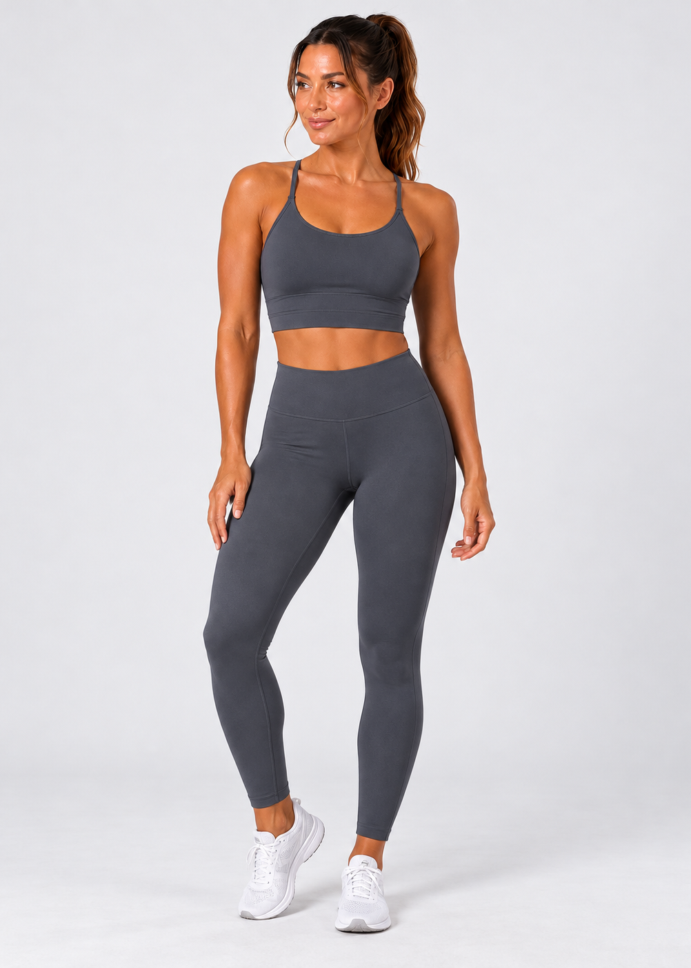 womens strappy cropped singlet - Charcoal Gray by The Fit Collection, view 6