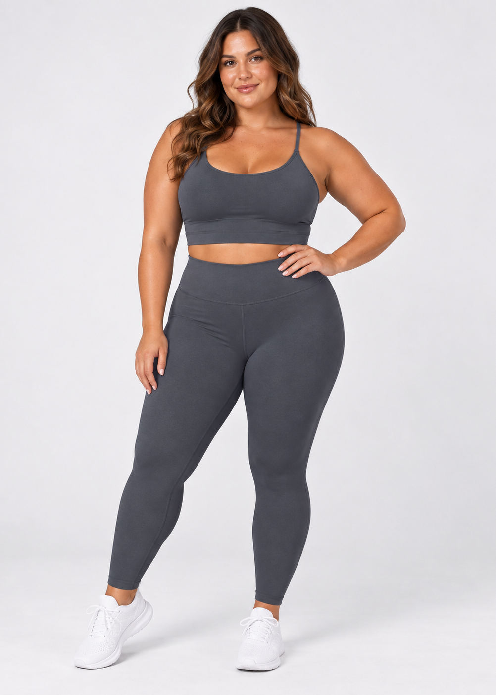 womens strappy cropped singlet - Charcoal Gray by The Fit Collection, view 2