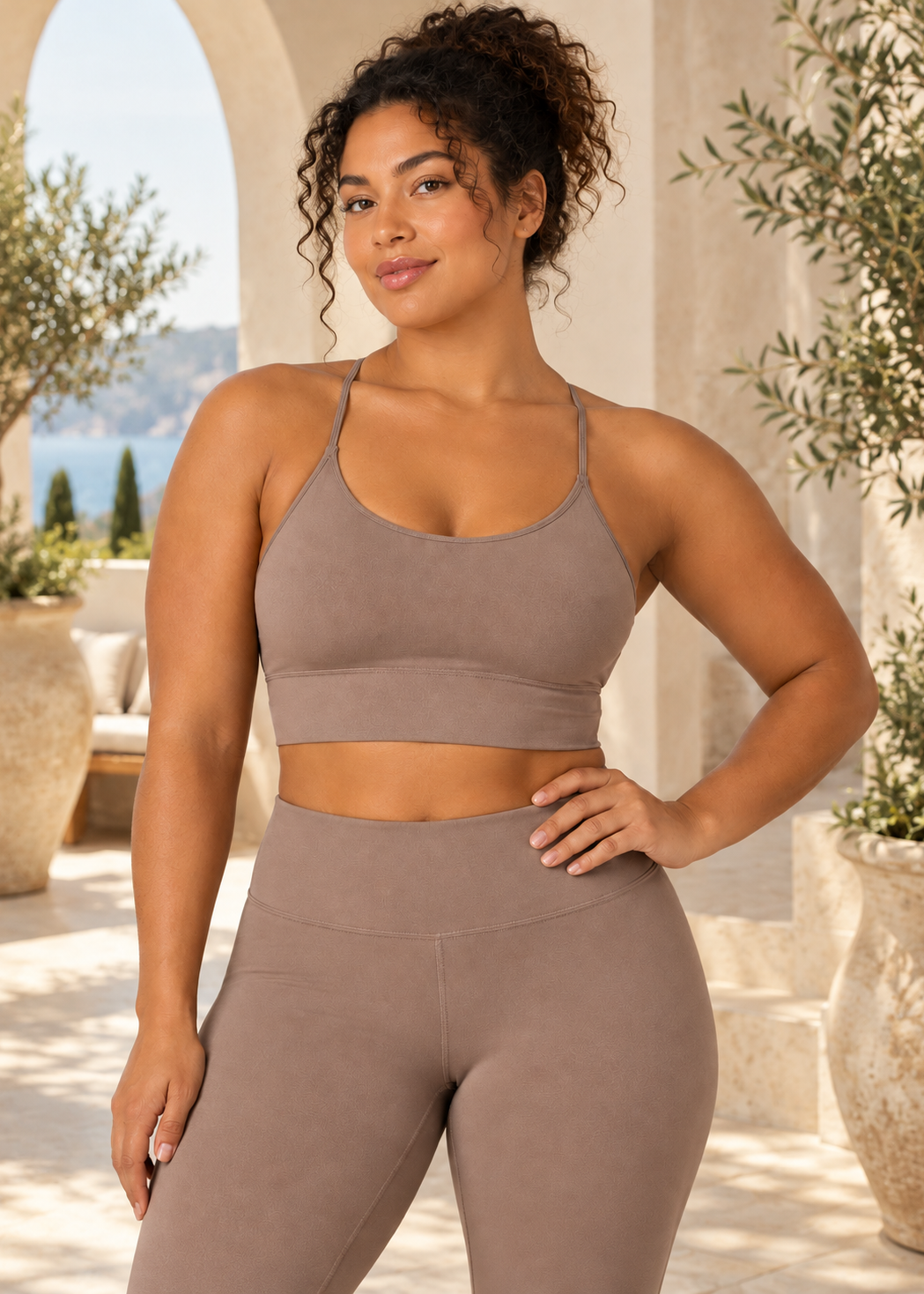womens strappy cropped singlet - Taupe by The Fit Collection, view 1