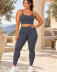 womens strappy cropped singlet - Charcoal Gray by The Fit Collection, view 1
